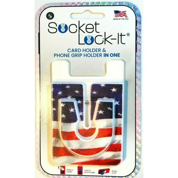 Socket Lock-it Card Holder & Phone Grip holder NEW American Flag Design PA015 - Picture 1 of 2